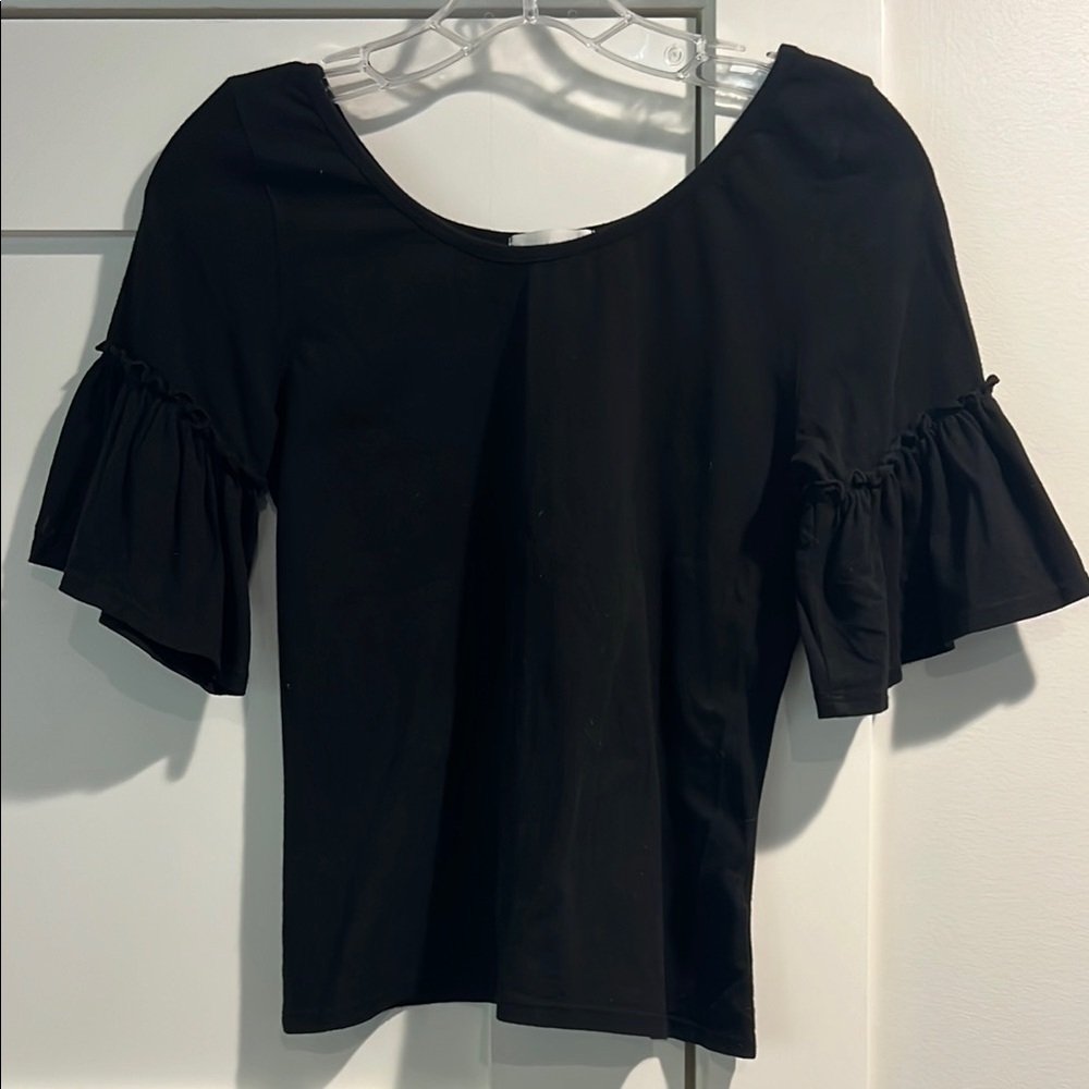 Anthropologie t.la Black Ruffle Sleeve Top